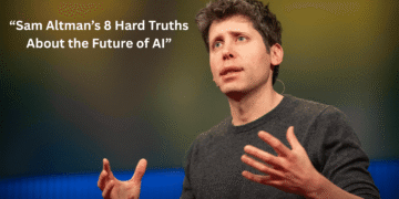 Technology leader speaking on stage about the future of artificial intelligence, emphasizing key insights and challenges ahead.