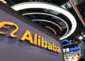 Alibaba logo displayed at a technology event, representing the company’s expansion and innovation in artificial intelligence and cloud computing.